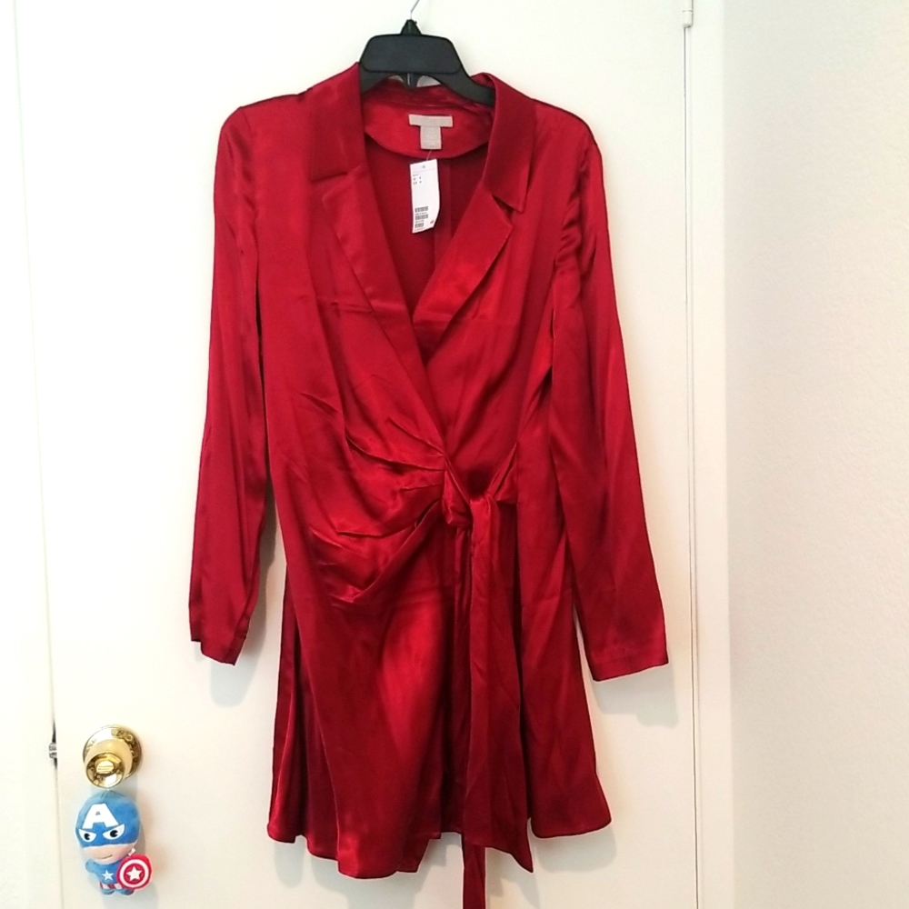 H and M satin dress jacket red wrap dress
